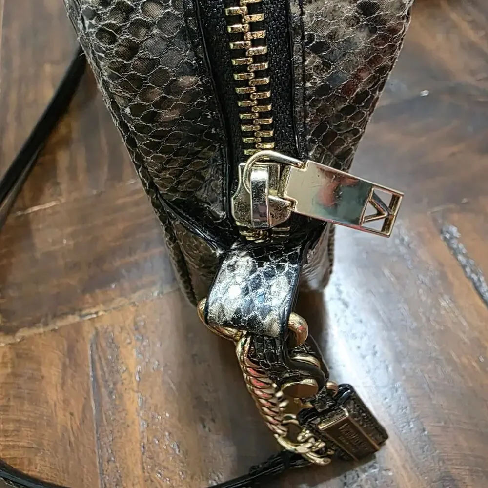 ​Victoria's Secret Snakeskin Print Crossbody Bag Gray Brown Gold Chain Strap